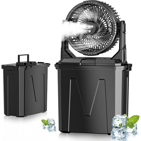 Ventilateur brumisateur portable avec réservoir d'eau de 9 L et batterie de 20 000 mAh, télécommande, 4 niveaux de vitesse, 4 modes de brumisation, lumières LED RVB, ventilateur de