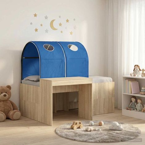 Lit enfant avec tunnel et bureau intégré 3 pièces, bois d’ingénierie, chêne et bleu - PANGIVO (1/5)