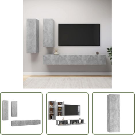 The Living Store Ensemble de meuble TV 4 pcs Gris béton Bois d'ingénierie - Meubles Tv - Meuble Tv Suspendu - Ensemble Meuble Tv - Meuble Hifi - Rangement Salon (1/5)