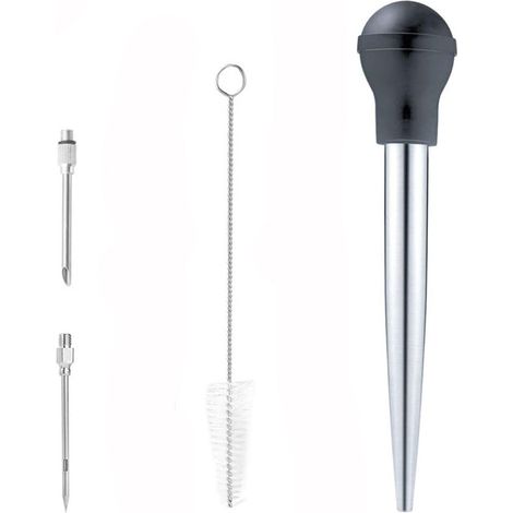 Sollbry Pipeta de acero inoxidable 304 y goma para salsa, aguja de inyección para cocina con cepillo de limpieza para cocinar barbacoa. (1/5)