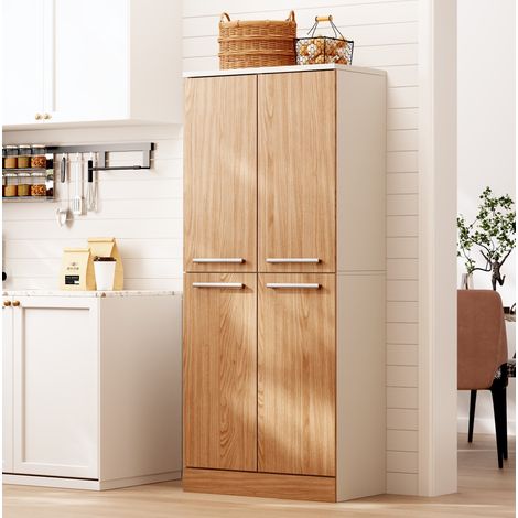 Mobile cucina alto 4 ante 76 x 42 x 180 cm in MDF bianco ed effetto rovere DESVIAE (1/5)