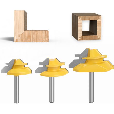 3 Stück 45 Grad Gehrungsverbindungsfräser 6mm Schaft, Nutfräser für Holz Gravierfräsmaschine