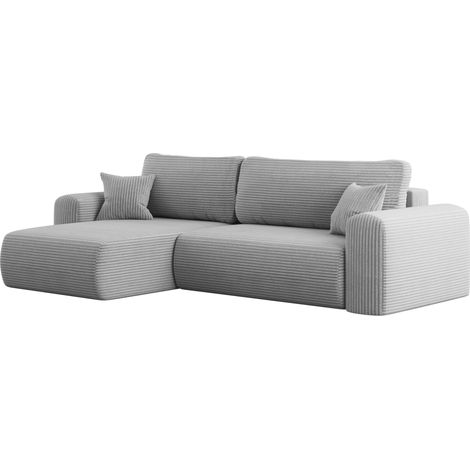 Ecksofa mit Schlaffunktion und Stauraum für Bettzeug, L-förmiges Sofa, Schlaffunktion Capri Stoff Poso Hellgrau Links (1/5)