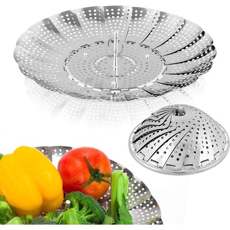 Panier Vapeur - Acier Inoxydable Alimentaire - Extensible Jusqu'à 28 Cm - Compatible Toutes Casseroles Poêles Autocuiseurs - 1 Pièce (1/5)