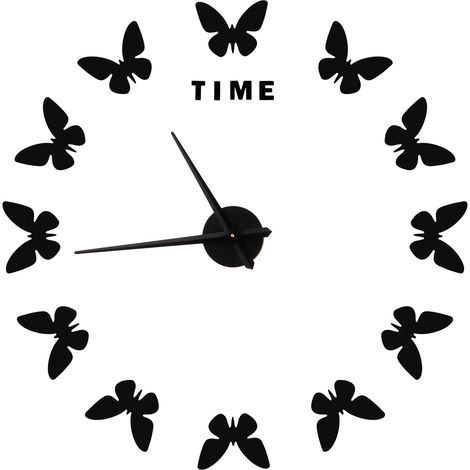 Autocollant Horloge Murale Grand Papillon Design Moderne Décor Salon Noir DIY Créatif
