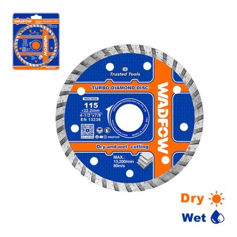 Disco corte diamante turbo WADFOW 115 mm x 22.2 mm para amoladoras angulares (1/3)