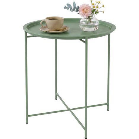 Table de jardin ronde d'extérieur en acier avec plateau amovible, pliable, verte.