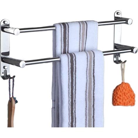 Wall-mounted towel rail 70 cm (2 layers), SUS304 stainless steel, with pre-drilled holes, for bathroom and kitchen (1/4)