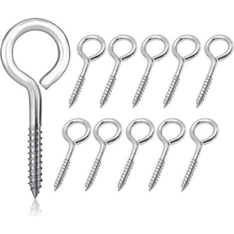 10pcs Vis à œillets M5 x 65mm - Piton à Visser en Acier Inoxydable Lourd - Vis à œil pour Bois - Anneau a Visser Crochet Plafond pour Hamac Chaises Suspendues Paniers Suspendus - Argenté (1/5)