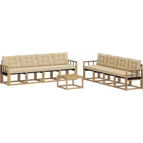 Conjunto de sofás de exterior con cojín 9 pcs y Beige vidaXL