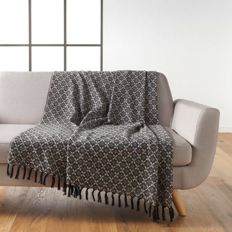 Plaid a franges 125 x 150 cm en coton tissé Janna (1/4)