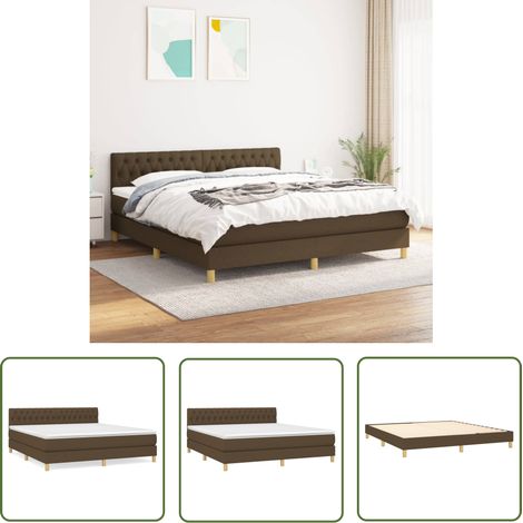 The Living Store Sommier à lattes de lit avec matelas Marron foncé 180x200 cm - Lit Double - Lit Tapissier - Literie - Chambre À Coucher - Matelas À Ressorts Ensachés (1/5)
