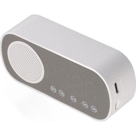 Réveil numérique avec radio FM Hi-Fi, haut-parleur Bluetooth 5.0 rechargeable et miroir intégré pour lire ou voyager. (1/5)