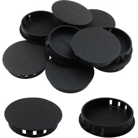 10 bouchons noirs pour trous de 50 mm (2") en plastique, ronds, affleurants, à clipser, pour obturateurs de tubes. (1/5)