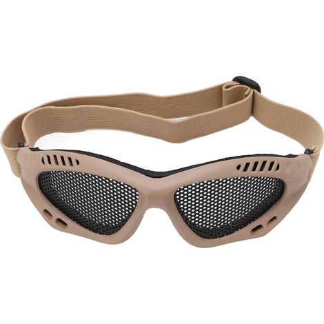 Lunettes de sécurité marron résistantes aux chocs, anti-sable et respirantes, à sangle et monture en maille métallique, avec étui de rangement. (1/5)