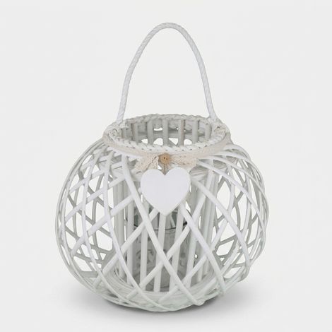 Farol de mimbre y cristal con decoración de corazón Yolande