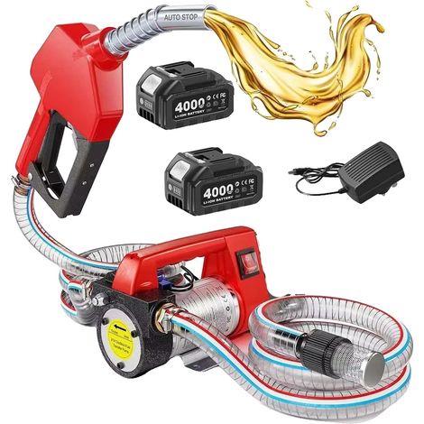 Bomba de transferencia de combustible, funcionamiento inalámbrico, alto caudal, con 2 baterías de 4,0 Ah. (1/2)