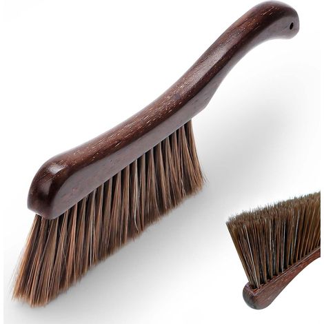 Brosse de nettoyage en bois avec manche incurvé et quatre rangées de poils – Brosse douce pour canapé, tapis et vêtements, 33,7 cm (1/5)
