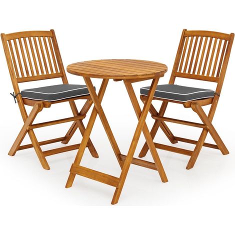 Conjunto de muebles de balcón de 3 piezas con mesa redonda, 2 sillas y 2 cojines. Asiento ergonómico, color gris.