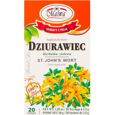 Infusión de hierbas Malwa, complemento alimenticio, hipérico (hierba de San Juan) 30 g (20 x 1,5 g)