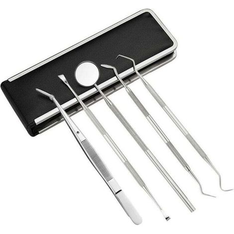 Kit Outils Dentaires - Acier Inoxydable - 5 Pièces - Usage Personnel Et Professionnel - Pour Soins Buccaux À Domicile (1/4)