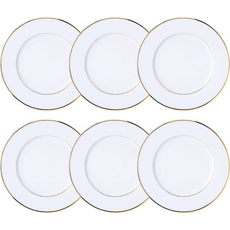 Lot de 6 assiettes à dessert 20,5cm en porcelaine, CLASSIC FILET OR