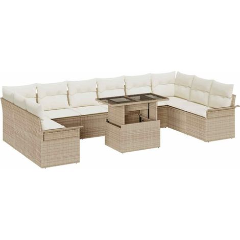 Maison Exclusive - Sofa Set mit Kissen 11 pcs Beige Poly-Rattan