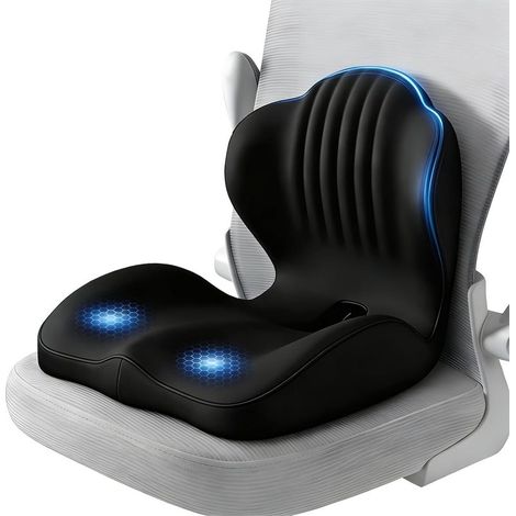 Lumbar Cushion for Office Chair, Ergonomic Seat Cushion, Integrated L-Shaped Memory Foam Cushion with Lumbar Support and Ventilated Coccyx Opening, for Office Chair (1/5)