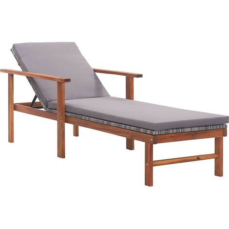 Bain de soleil et coussin Chaise de jardin - Transat de jardin Résine tressée et bois d'acacia Gris BV361179 - BonneVie (1/5)