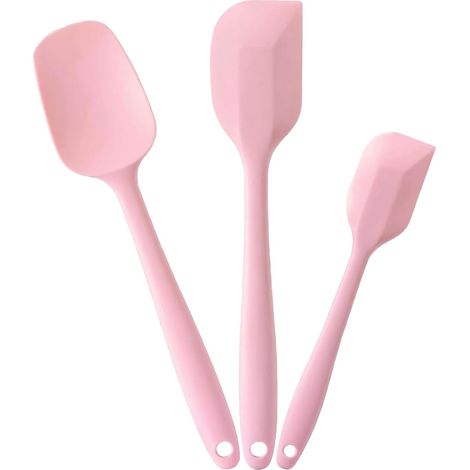 Spatule Silicone, Spatule Cuisine Patisserie, Ustensiles de Cuisine Silicone pour Cuisson et Mélange, Résistant à la Chaleur Anti-adhésif Sans BPA, 3 Pièces, Rose (1/5)