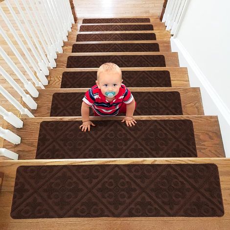 15pcs Tapis Marche Escalier 20 x 76 cm Antidérapant Sécurité avec Adhésif pour Enfants Personnes âgées Chiens-Marron (1/4)