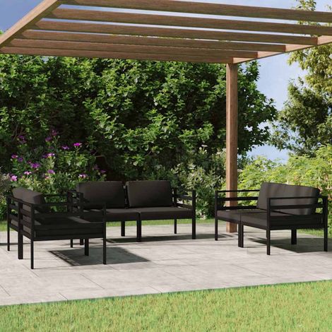 vidaXL Set muebles de jardín 6 pzas y cojines aluminio gris antracita (1/5)