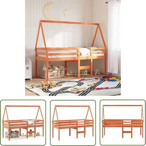The Living Store Lit haut sans matelas cire marron 80x200 cm bois de pin massif - Lit Enfant - Lit Surélevé - Lit Plateforme - Lit Cabane - Lit Design (1/5)