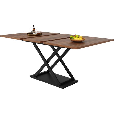 Mesa de comedor extensible 120-160 x 80 cm MDF y metal color nogal negro HOMVRA (1/5)
