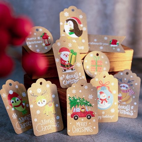 50 étiquettes kraft de Noël DIY avec corde pour emballage cadeau, remerciement, décoration artisanale et loisirs créatifs (modèles variés) (1/5)