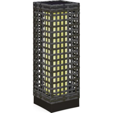 Lampe solaire en rotin, balise étanche avec capteur de luminosité, lampe de jardin LED automatique, éclairage extérieur pour balcon, gris acier