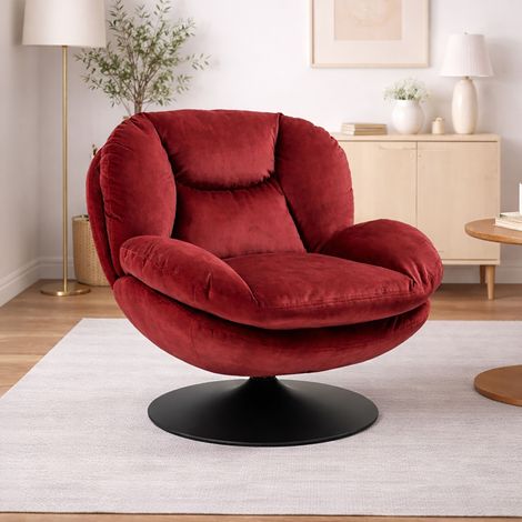 Fauteuil cosy pivotant 81x84x 84cm en velours rouge - ORYO (1/5)