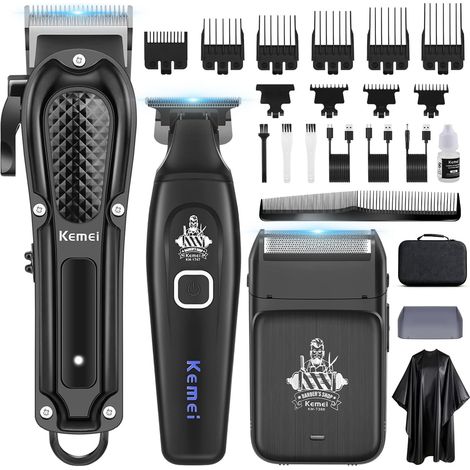 Tondeuse à cheveux pour homme, tondeuse de barbier sans fil, ensemble de rasoir à barbe, ensemble de rasoir en aluminium, chargement USB, kit complet de toilettage électrique (1/5)