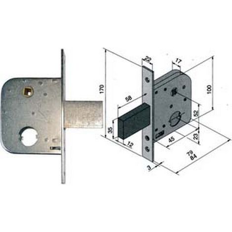1PZ SERRATURA DA INFILARE PER CANCELLI CON QUADRO CATENACCIO E SCROCCO 075 - mm.45  con catenaccio da mm.58 (07545000)