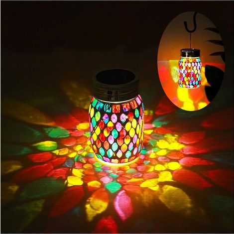 Mosaic outdoor hanging lanterns, rechargeable mosaic solar lanterns, outdoor waterproof solar night lights table lamps for decorations (1/5)