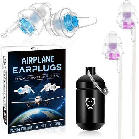 Bouchons d'oreilles avion 2 paires avec égalisation de pression, protection contre le bruit 25dB, étui inclus (1/5)