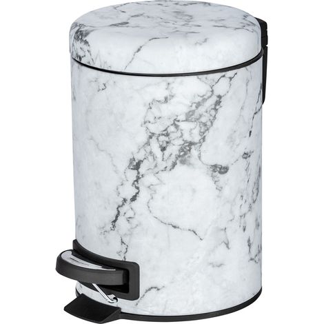 Wenko – Poubelle de salle de bain 3 litres à pédale en acier inoxydable noir et blanc – Couvercle automatique – Compacte pour petits espaces (1/5)