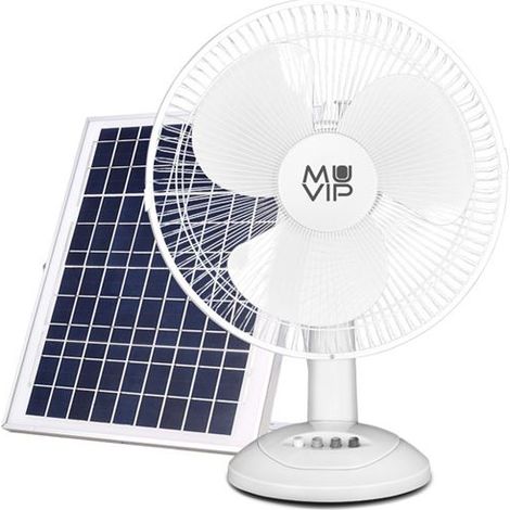 El Ventilador Solar de Mesa 12´ MUVIP ofrece una refrigeración totalmente autónoma gracias a su panel solar de 15W y su baterÃa interna de gran ca