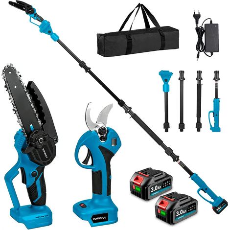 1 Kit Élagueuse Sur Perche, Tête Orientable 180°, Sécateur 30mm, Tronçonneuse 6 Pouces, Jardin (1/5)