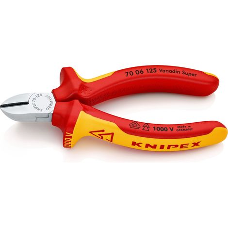 KNIPEX 70 06 125 Pince coupante de côté isolées par gaines bi-matière, certifiées VDE chromée 125 mm