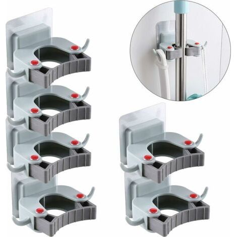 Self-adhesive broom holder, broom hook, wall-mounted mop and holder for closet, garden, garage, set of 6 (1/4)