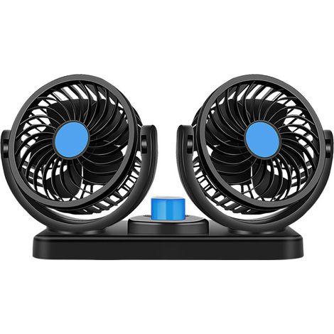 Lntyq 12-V-Elektro-Kühlventilator fürs Auto, 360° drehbar, Doppelköpfe, Luftzirkulationsventilator, manuelle Drehung, 2 Geschwindigkeiten. (Schwarz) (1/3)