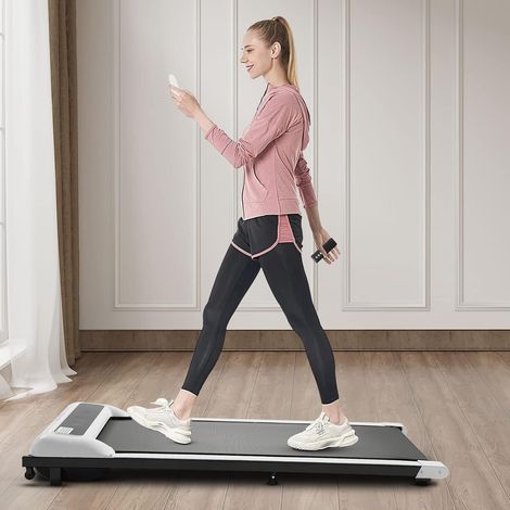 Tapis de course électrique à plat pour la maison, 2 - en - 1 tapis de course vitesse réglable, équipé d'un écran LED, pour la maison, gymnase, entraînement, course à pied (blanc) (1/5)