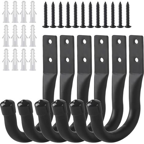 Lot de 6 crochets muraux pour garage, échelle, charge lourde, support mural, organiseur pour vélo, tuyau, outils, échelle, support à visser