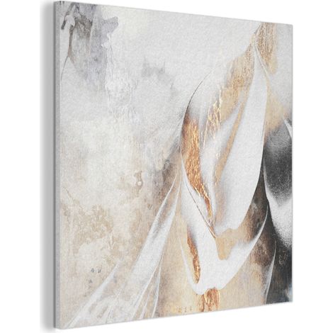 CUADRO ACÚSTICO Lujo - Abstracto - Oro - Blanco Cuadros Decoracion Salon Modernos 90x90 (1/5)